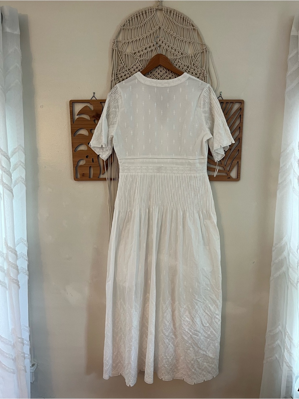NWT Magaschoni White Linen Eyelet Short Sleeve Button-Front Maxi Dress Medium - Picture 11 of 13